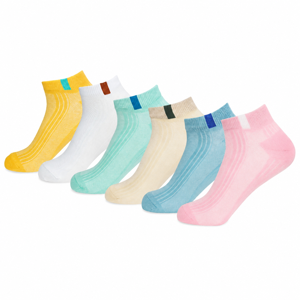 Kevorix pastel ribbed ankle socks pack of 6 on feet