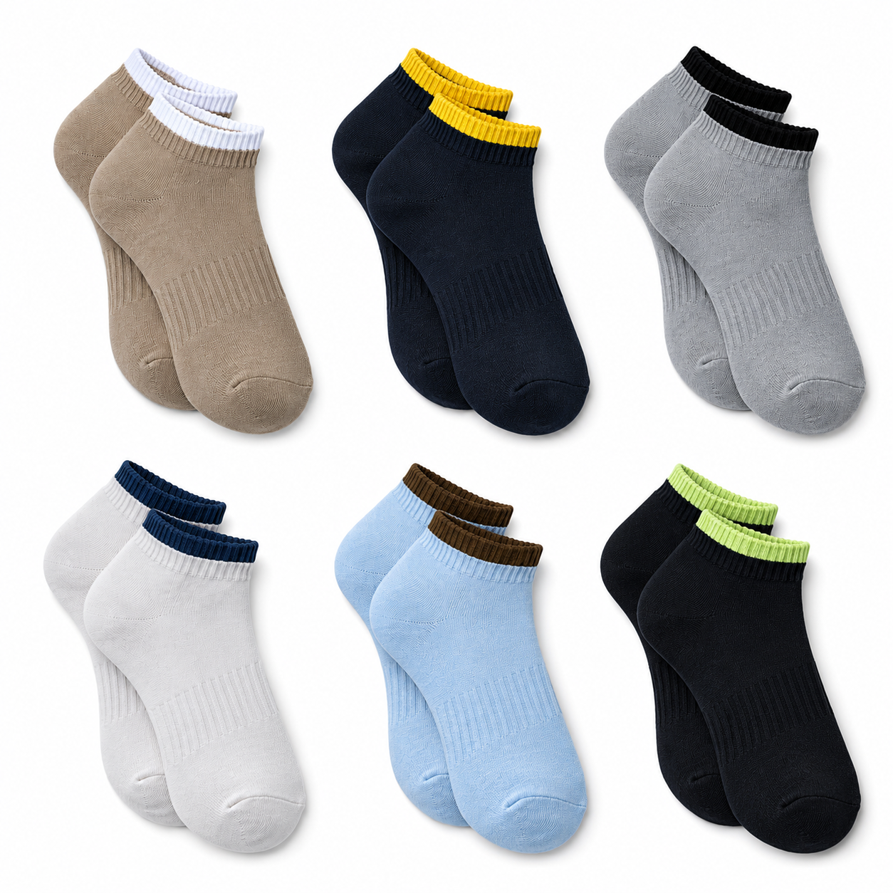 Kevorix contrast cuff ankle socks pack of 6 colors