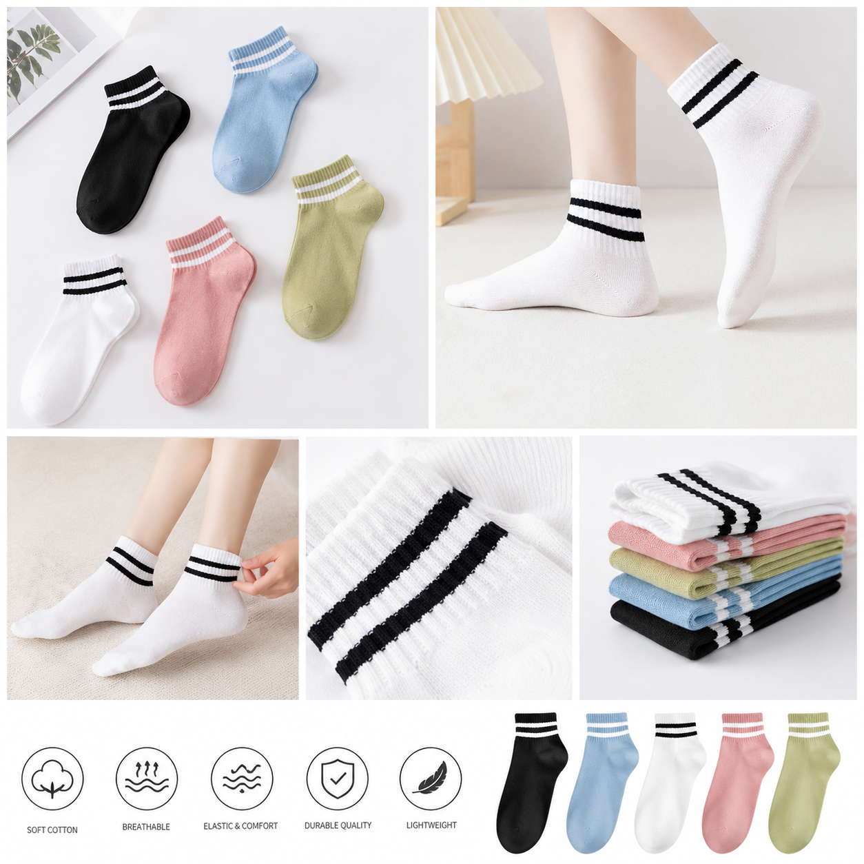 Kevorix striped cuff ankle socks pack of 5 flat lay
