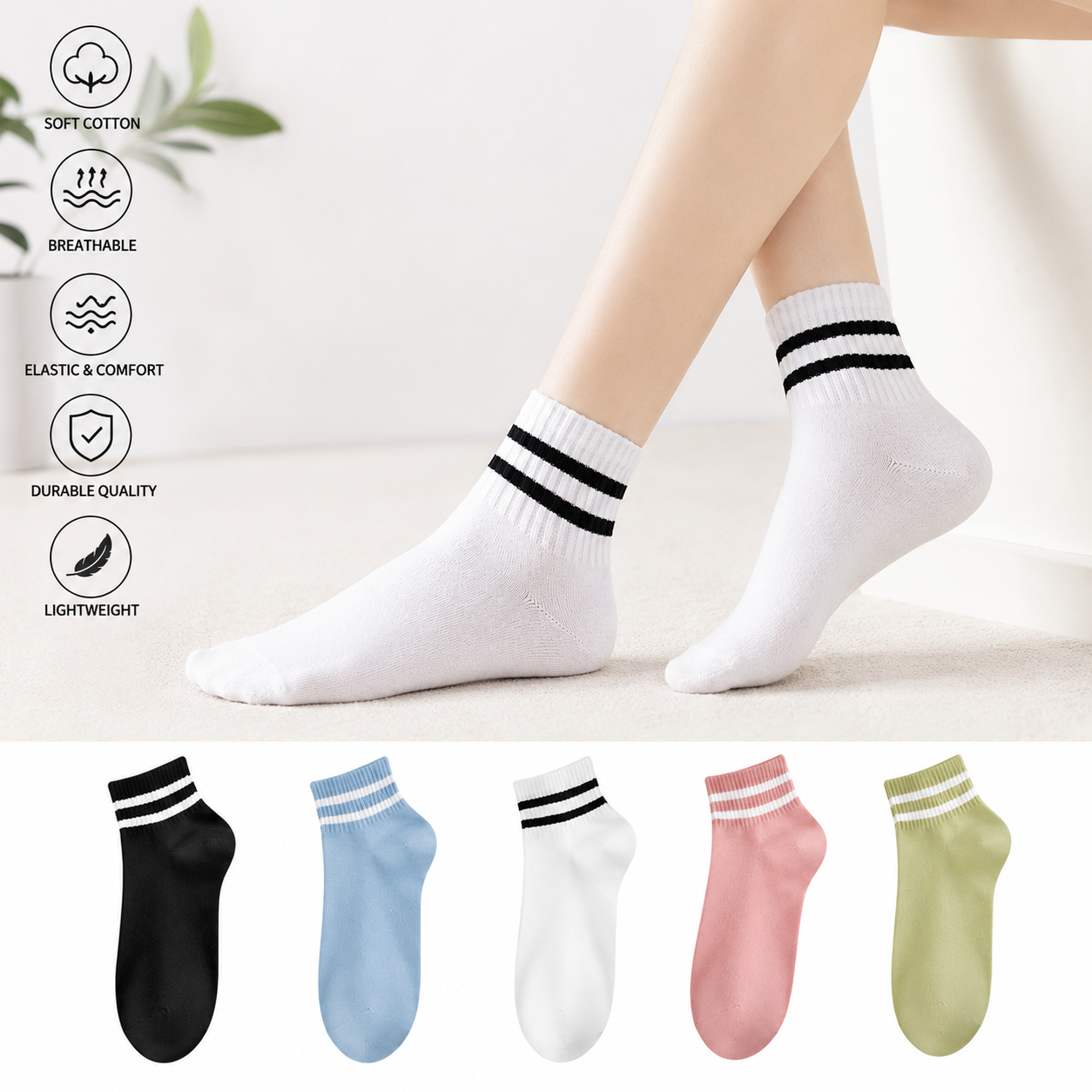Kevorix striped cuff ankle socks pack of 5 on feet