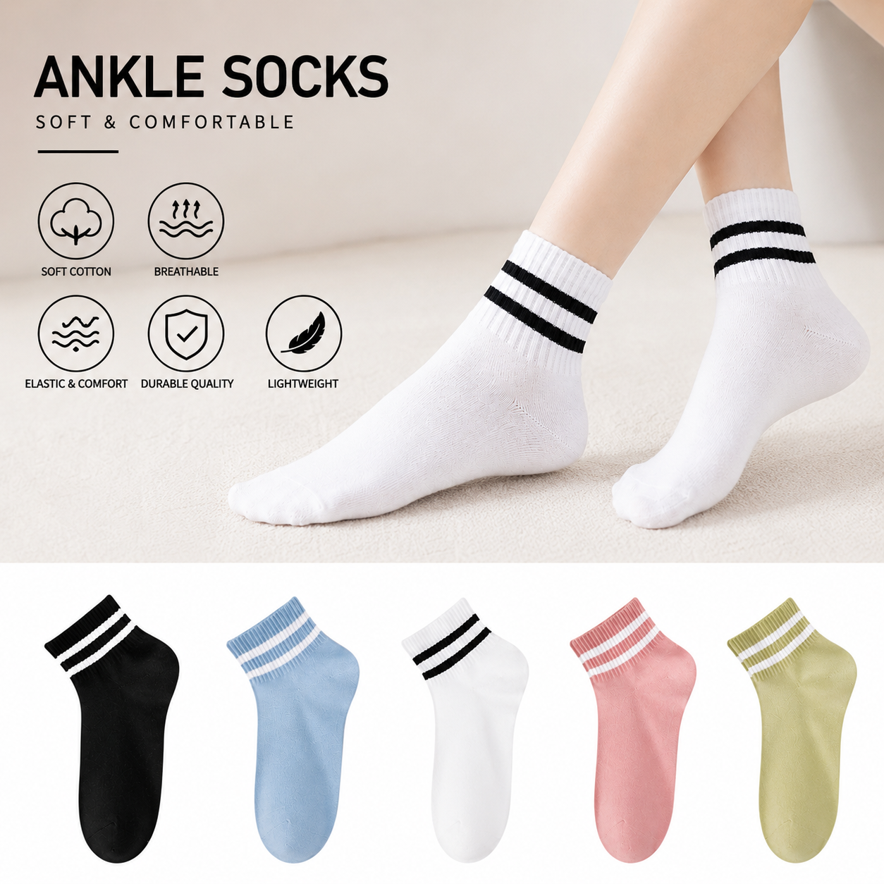 Kevorix striped cuff ankle socks pack of 5 detail