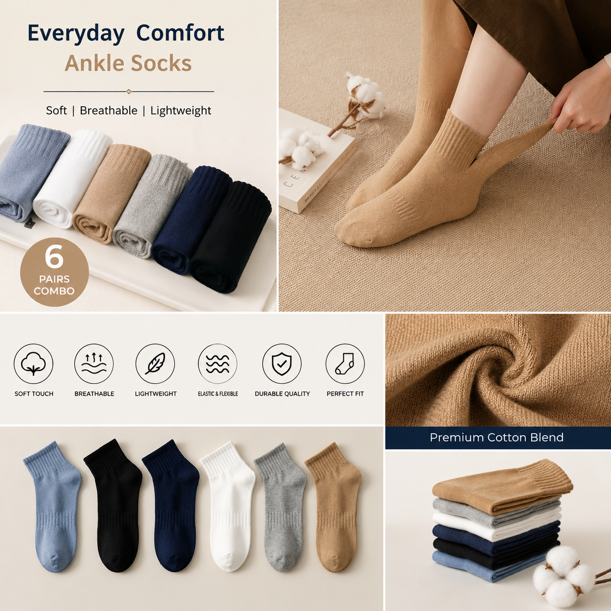 Kevorix everyday essential crew socks pack of 6 colors