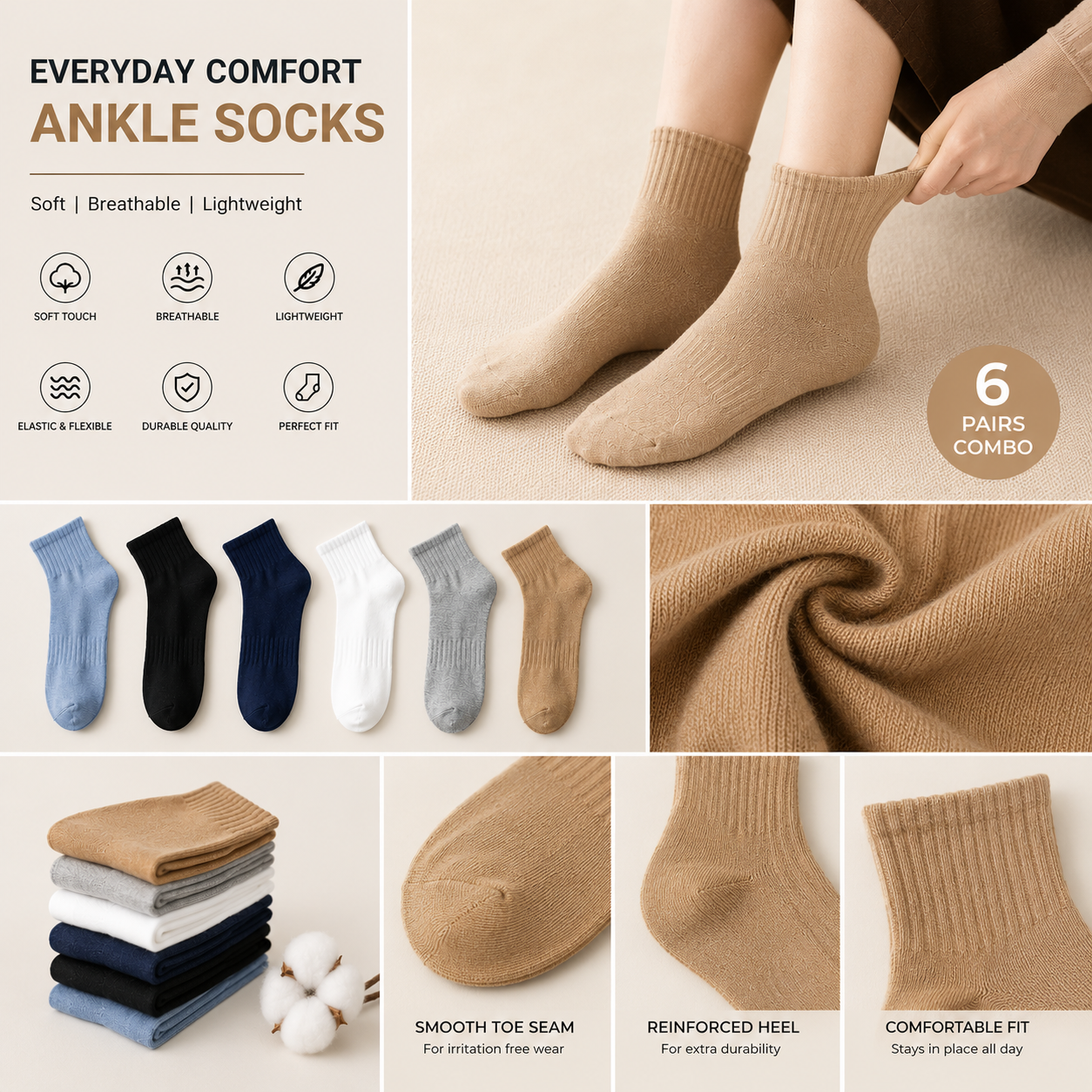 Kevorix everyday essential crew socks pack of 6 on feet