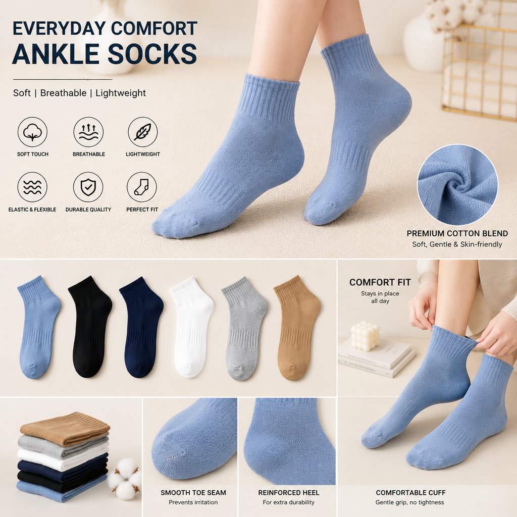 Kevorix everyday essential crew socks pack of 6 folded