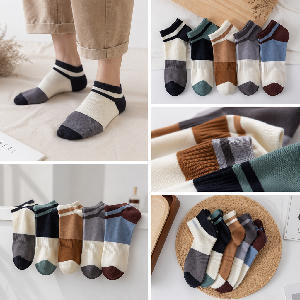 Kevorix colorblock ankle socks pack of 5 flat lay