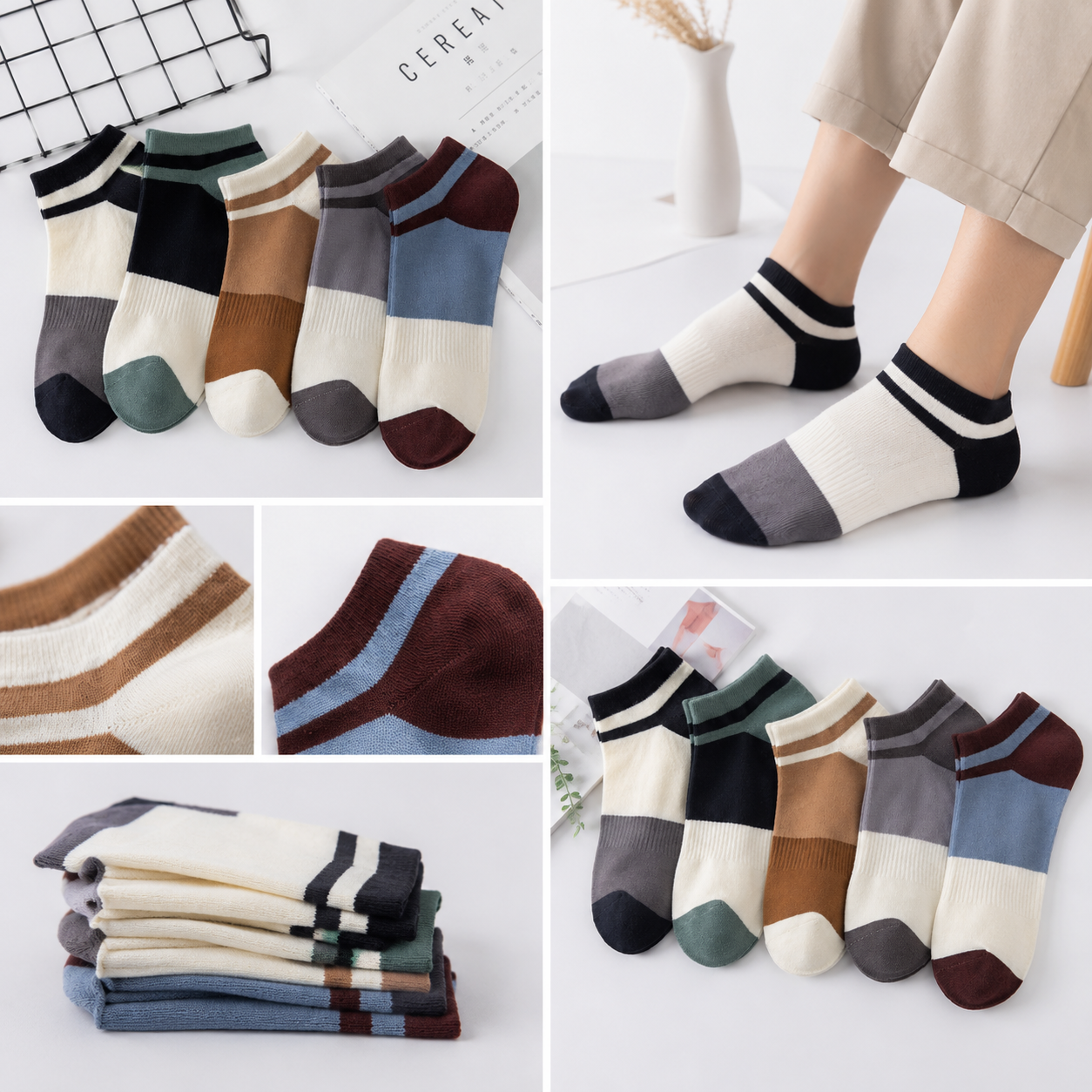 Kevorix colorblock ankle socks pack of 5 close up