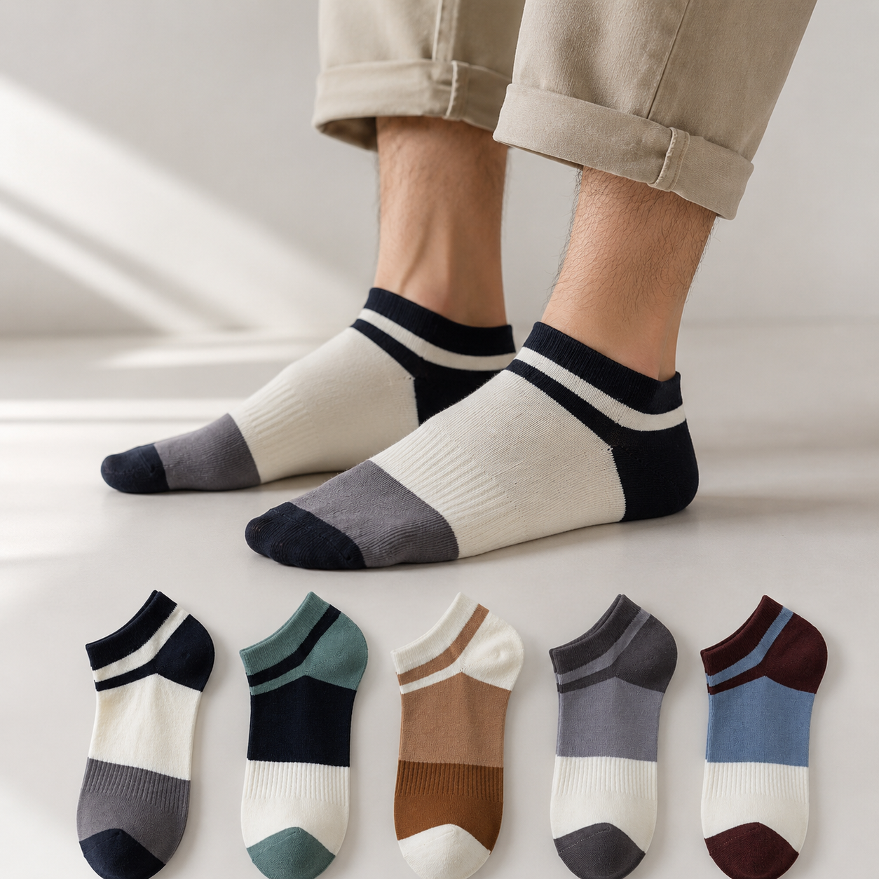 Kevorix colorblock ankle socks pack of 5 on feet