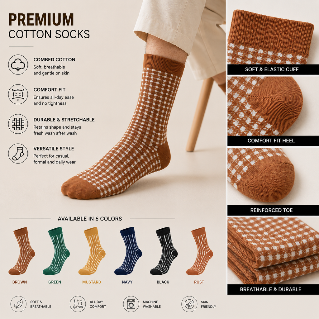 Kevorix checkered cotton crew socks pack of 6