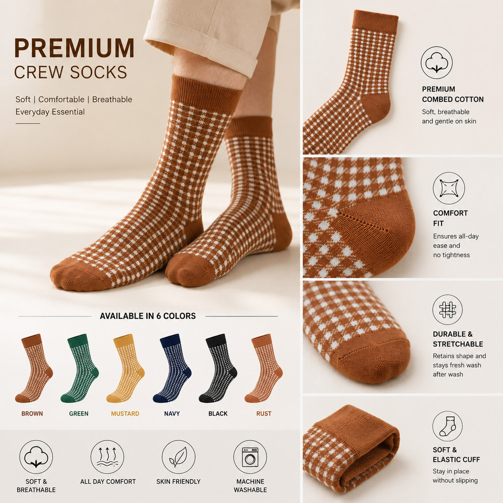 Kevorix checkered cotton crew socks pack of 6 detail