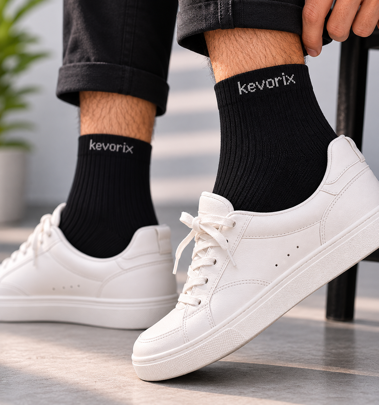 Black Ribbed Crew Socks (Pack of 4)