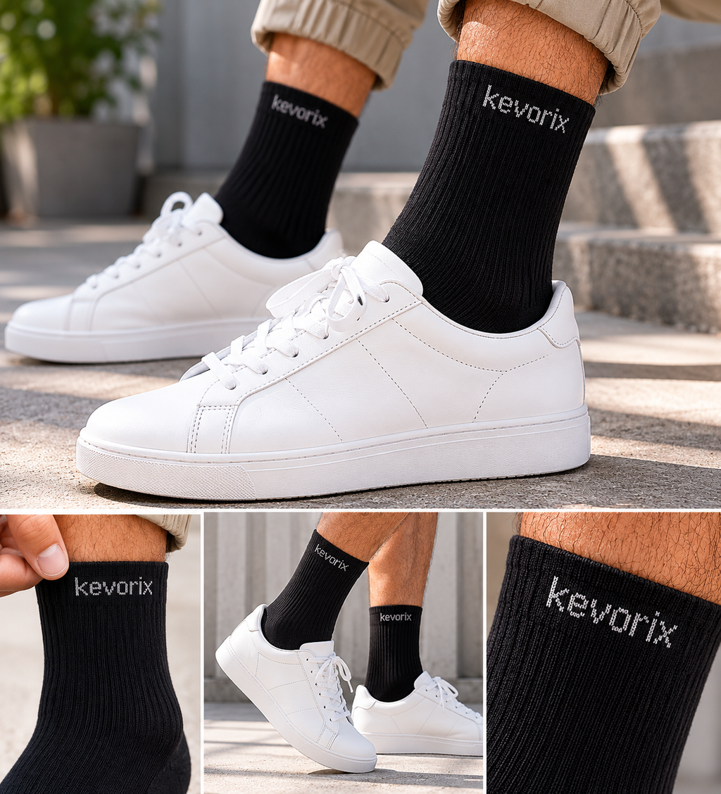 Black Ribbed Crew Socks (Pack of 4)