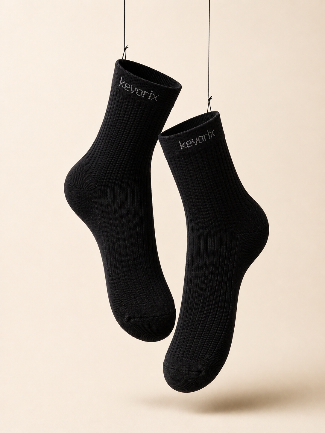 Black Ribbed Crew Socks (Pack of 4)