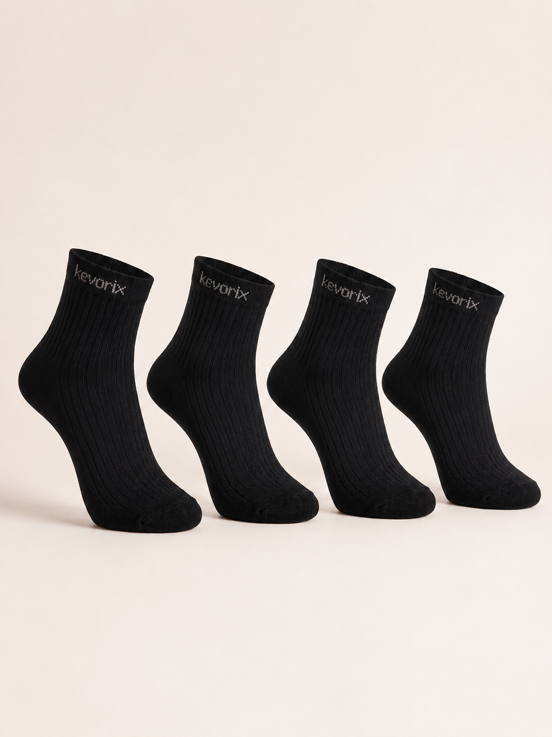 Black Ribbed Crew Socks (Pack of 4)